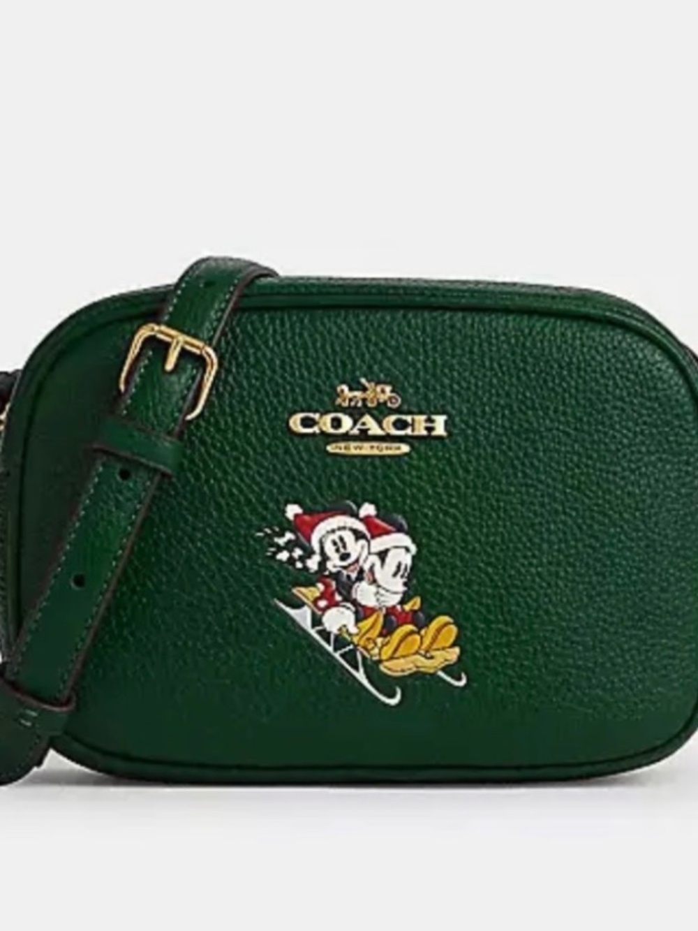 Coach X Disney Mickey & Minnie Sledding Green Leather Camera Bag